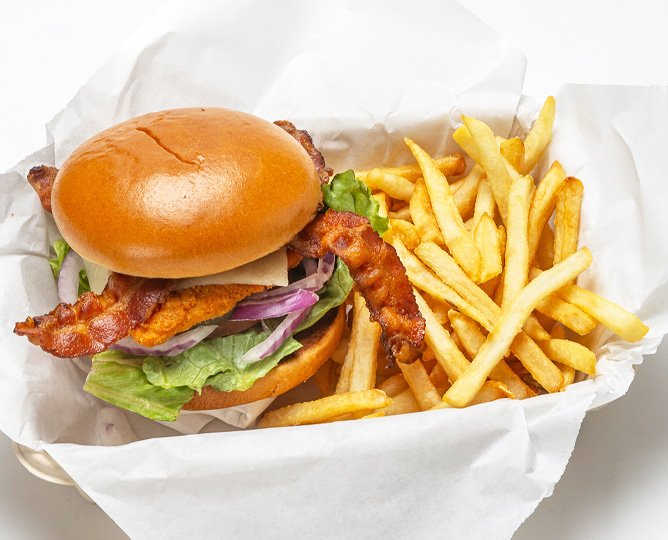 Bacon burger with fries