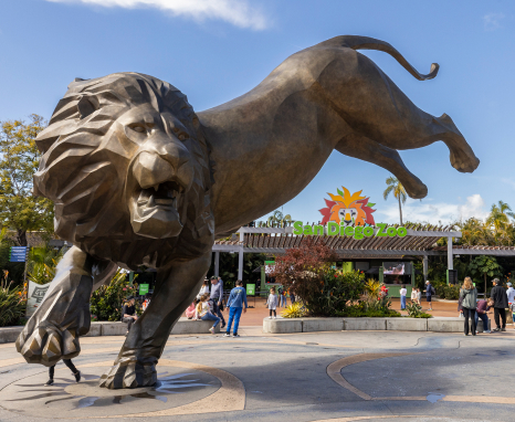 San Diego Zoo entrance with Rex statue