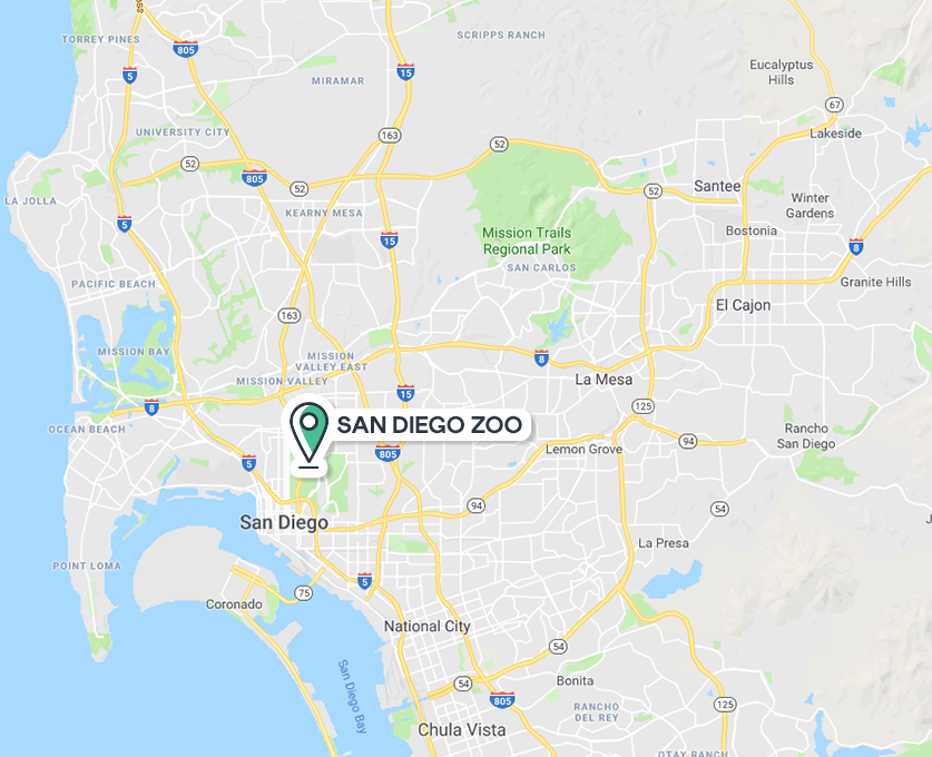 map showing location of the San Diego Zoo