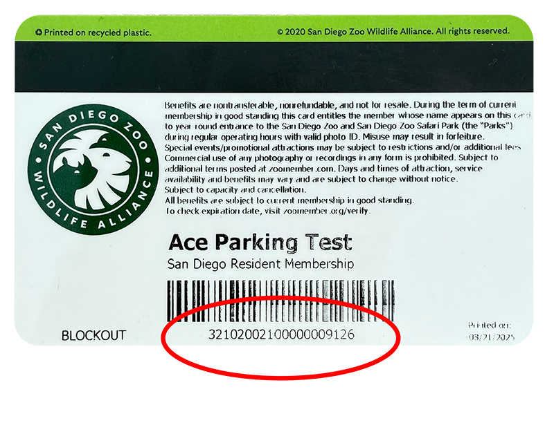 Ace parking Membership card sample