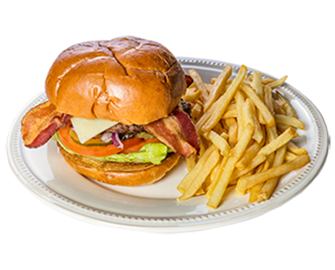 Bacon burger with fries