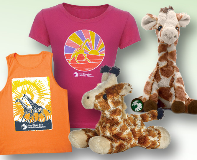 giraffe plush and t-shirts