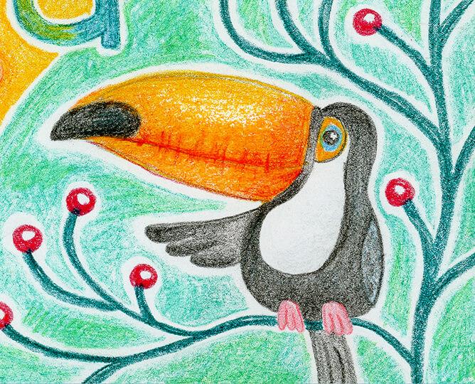 Drawing of a colorful toucan